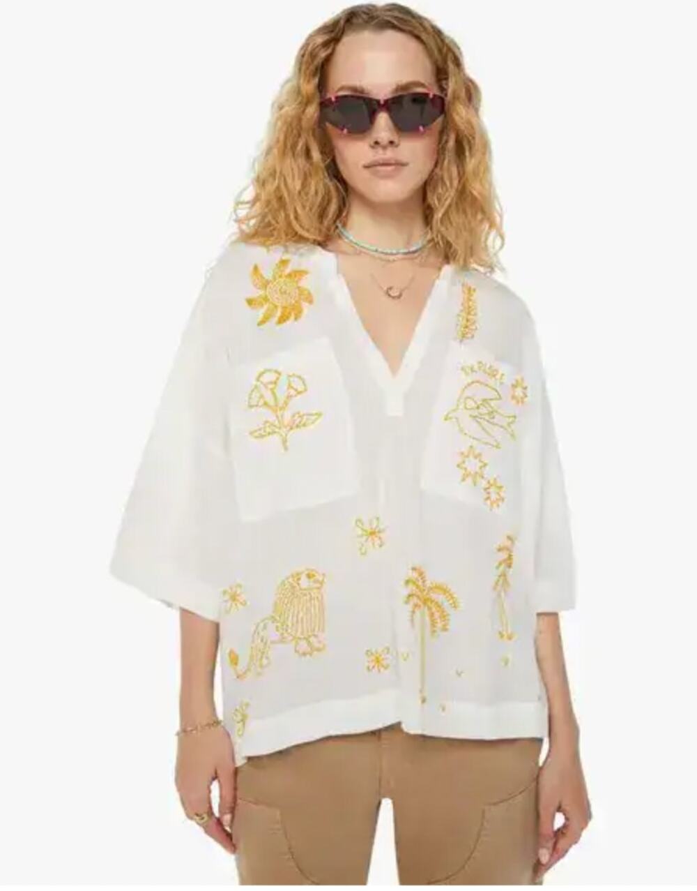 Mother The Down The Middle Popover Lion’s Den Blouse Relaxed Boho Boxy XS